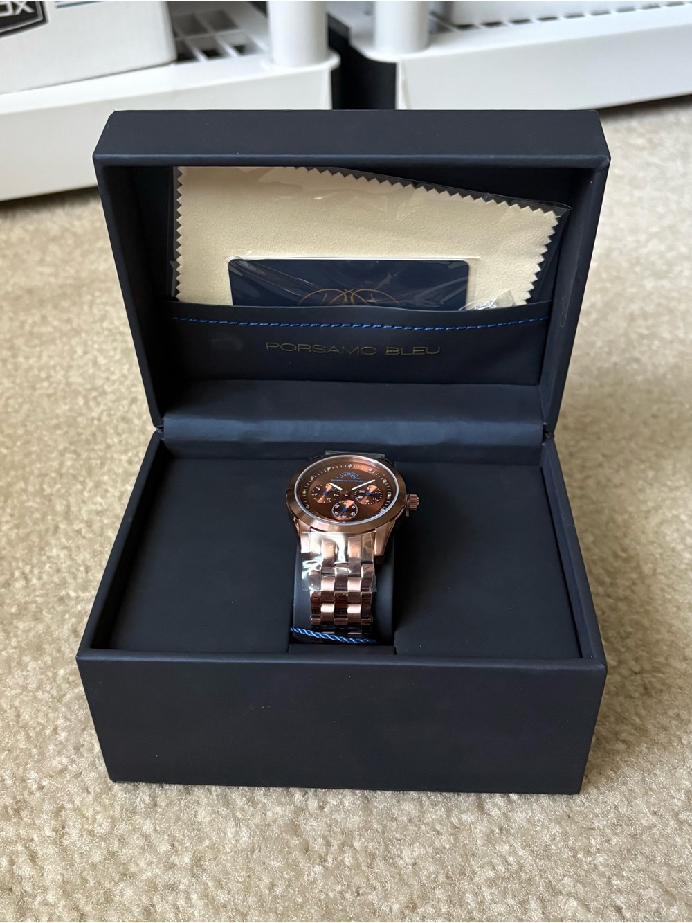 Porsoma Bleu Diana Watch Diamond Hour Markers Stainless Steel Brown NEW IN BOX